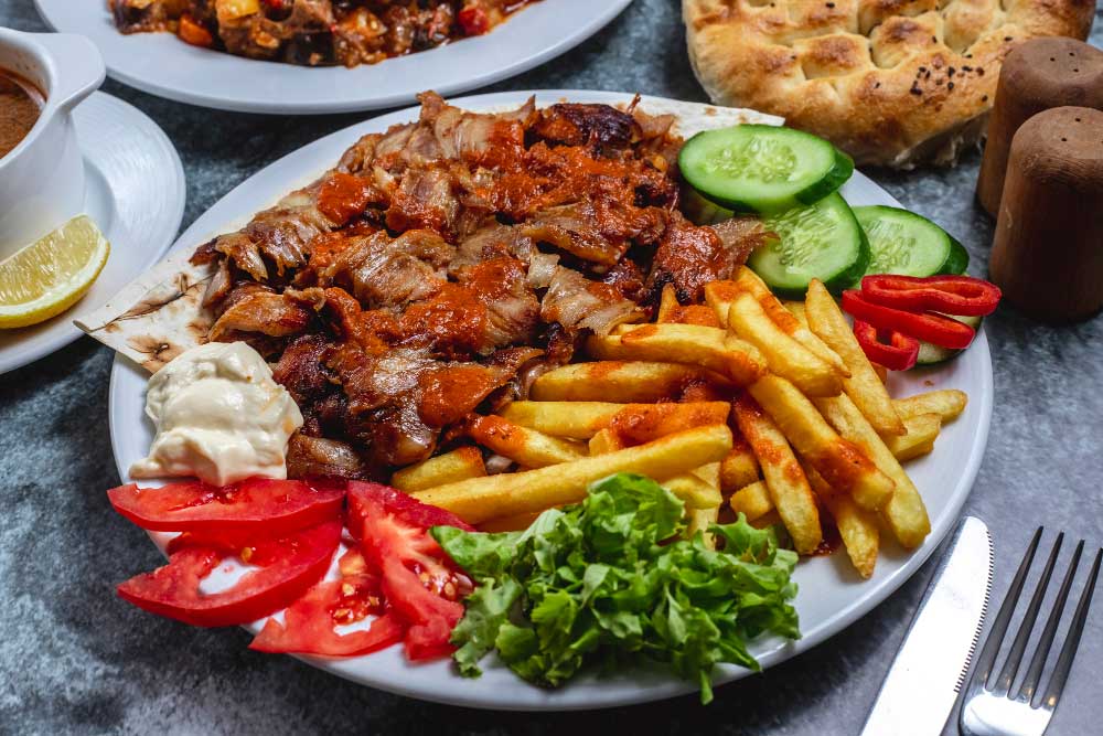 Burger and large chips sharing platter